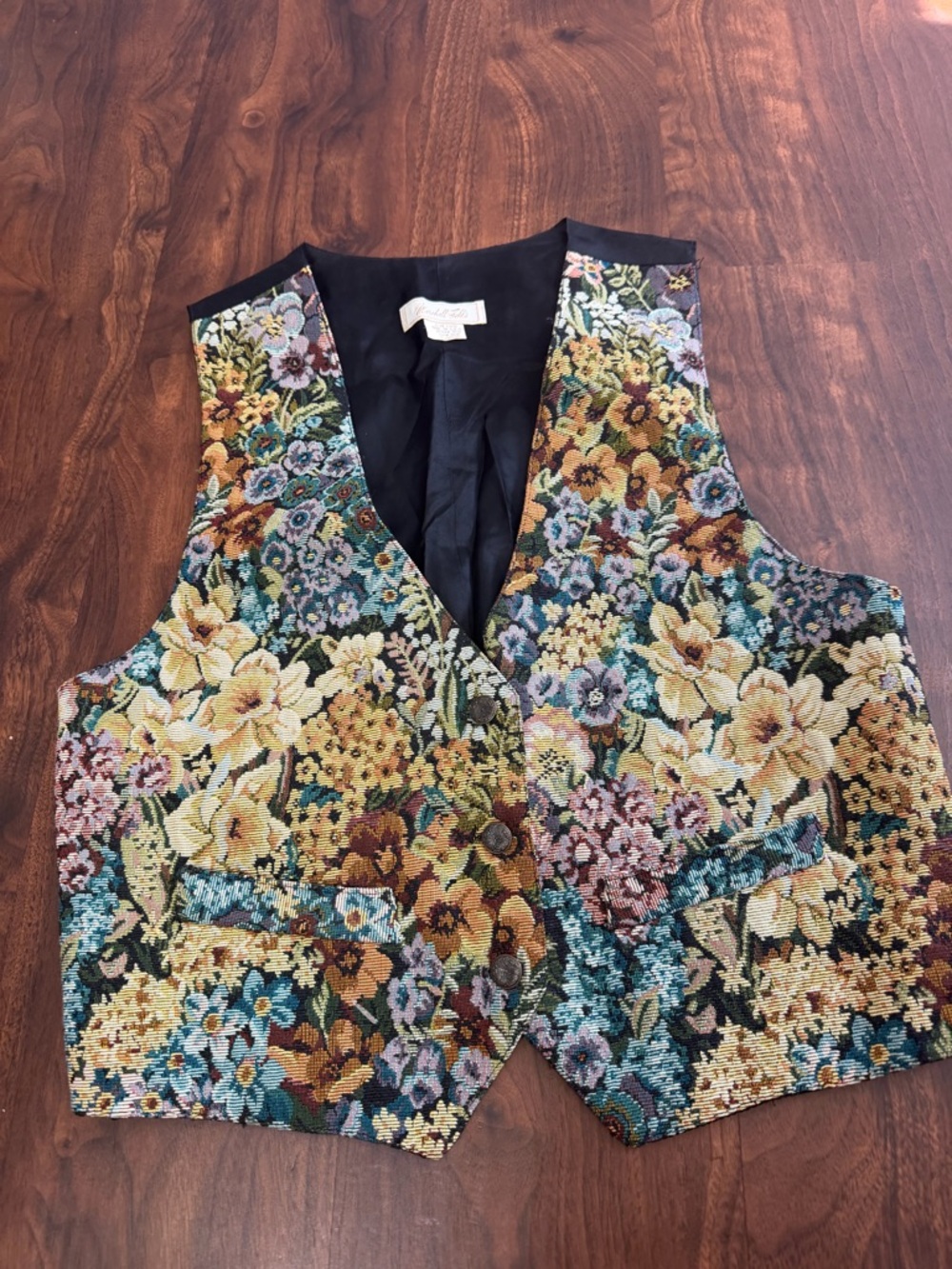 Marshall Field’s Vintage Floral Tapestry Vest with Multicolor Bouquet - Picture 3 of 7